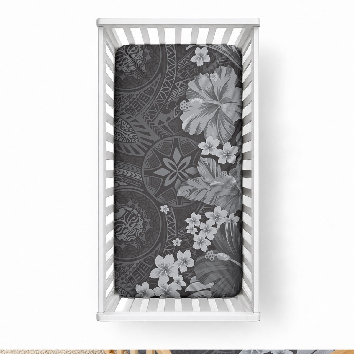 Pauli Hawai'i Hibiscus Baby Bed Cover Polynesian Tribal Tattoo Pattern Floral Elements LT9 28 × 52 in Soft Black - Polynesian Pride