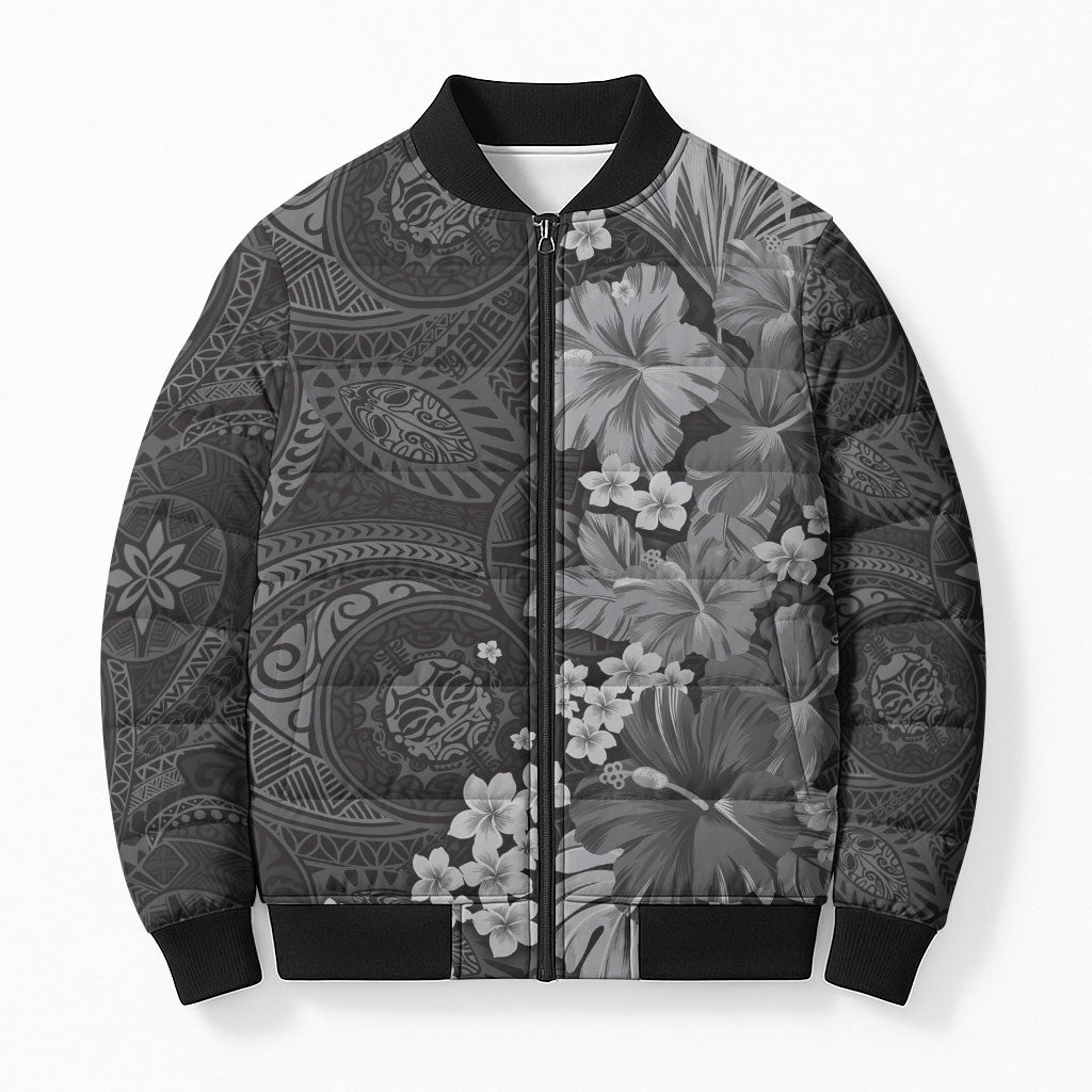 Pauli Hawai'i Hibiscus Bomber Puffer Jacket Polynesian Tribal Tattoo Pattern Floral Elements