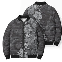 Pauli Hawai'i Hibiscus Bomber Puffer Jacket Polynesian Tribal Tattoo Pattern Floral Elements