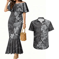 Pauli Hawai'i Hibiscus Couples Matching Mermaid Dress and Hawaiian Shirt Polynesian Tribal Tattoo Pattern Floral Elements