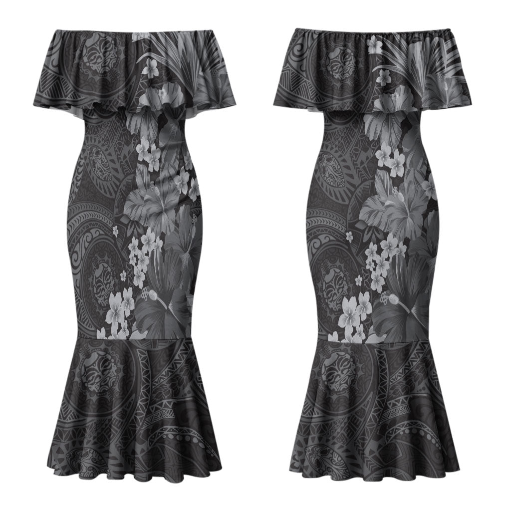 Pauli Hawai'i Hibiscus Couples Matching Mermaid Dress and Hawaiian Shirt Polynesian Tribal Tattoo Pattern Floral Elements