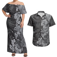 Pauli Hawai'i Hibiscus Couples Matching Off Shoulder Maxi Dress and Hawaiian Shirt Polynesian Tribal Tattoo Pattern Floral Elements
