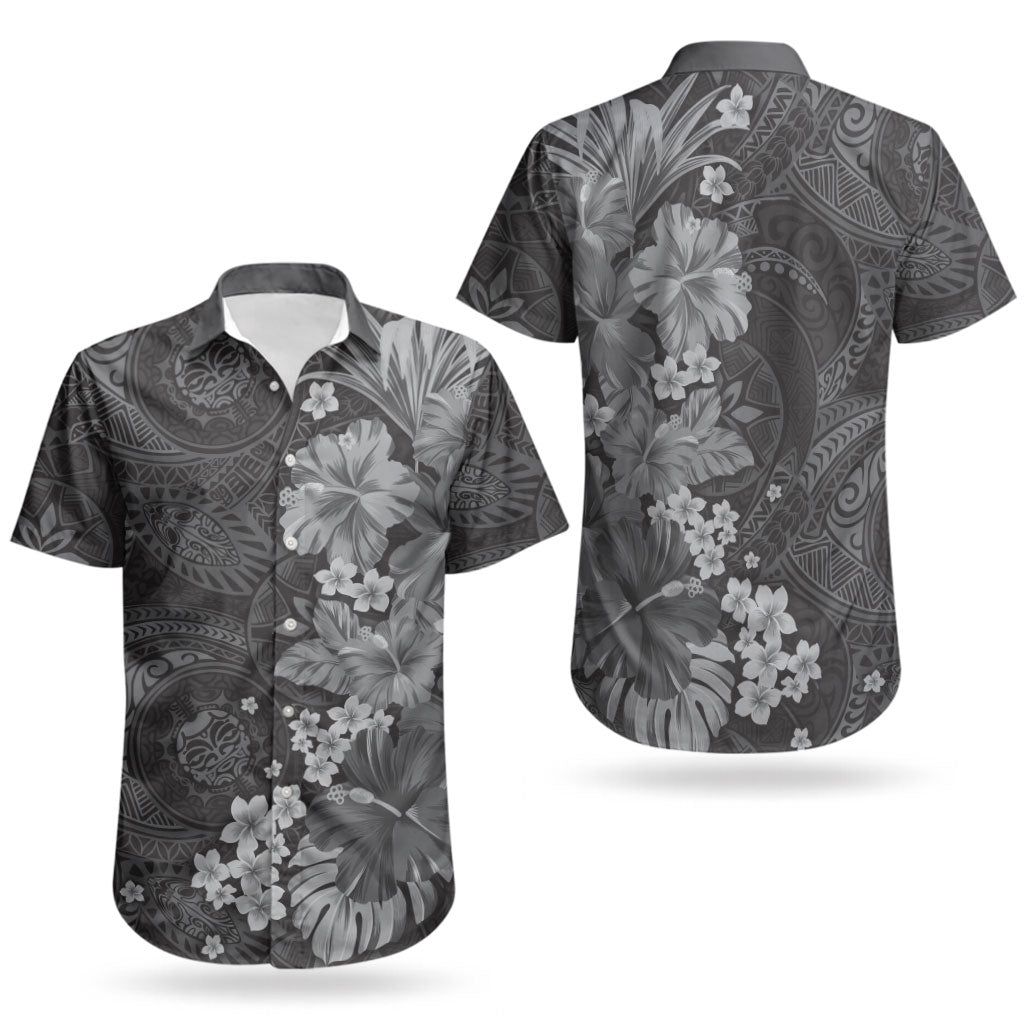 Pauli Hawai'i Hibiscus Couples Matching Off Shoulder Maxi Dress and Hawaiian Shirt Polynesian Tribal Tattoo Pattern Floral Elements