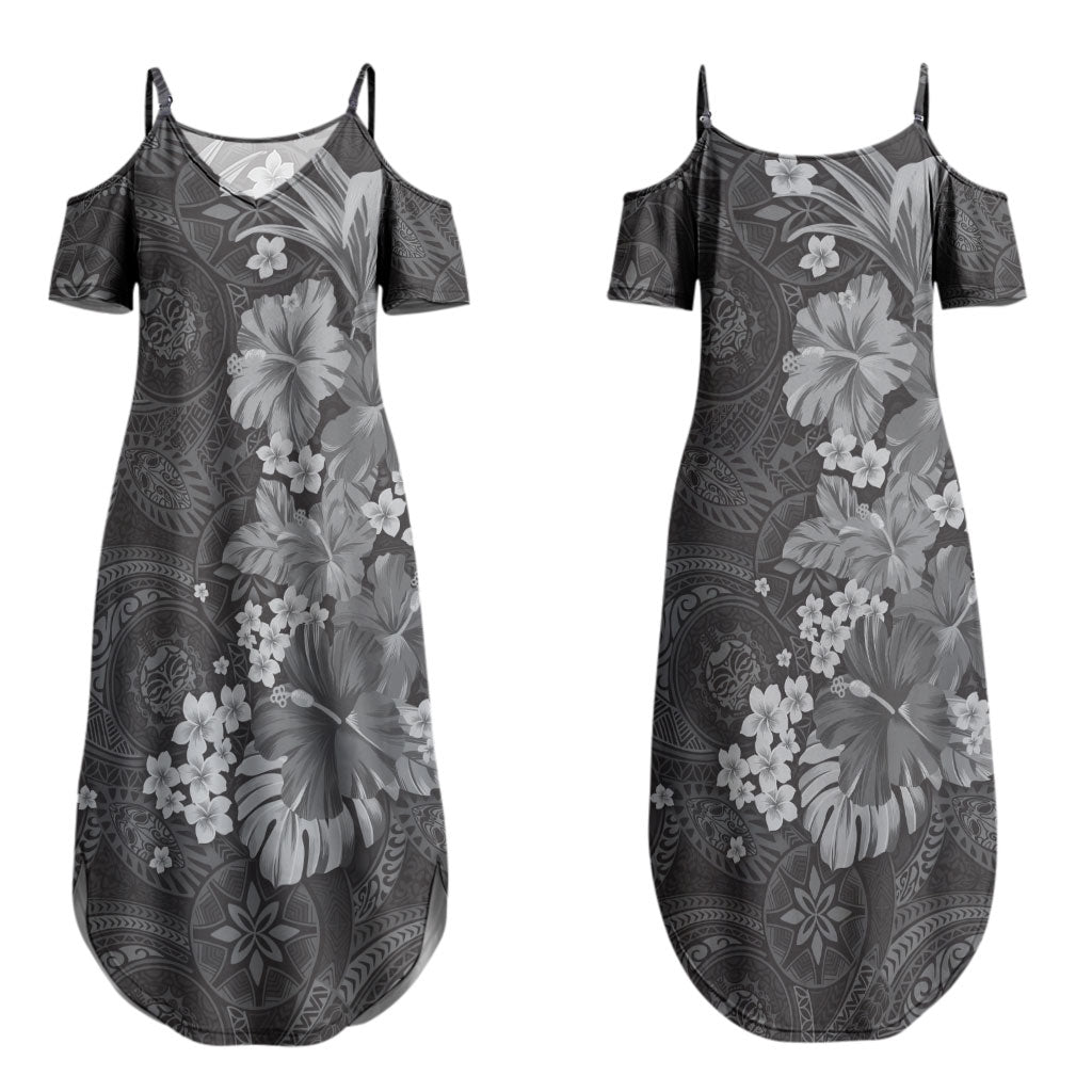 Pauli Hawai'i Hibiscus Couples Matching Summer Maxi Dress and Hawaiian Shirt Polynesian Tribal Tattoo Pattern Floral Elements
