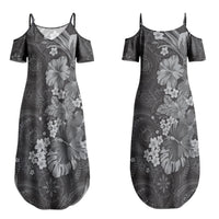 Pauli Hawai'i Hibiscus Couples Matching Summer Maxi Dress and Long Sleeve Button Shirt Polynesian Tribal Tattoo Pattern Floral Elements