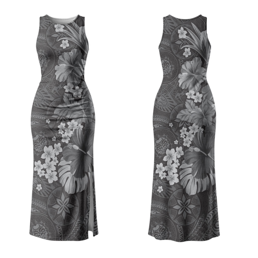 Pauli Hawai'i Hibiscus Couples Matching Tank Maxi Dress and Long Sleeve Button Shirt Polynesian Tribal Tattoo Pattern Floral Elements