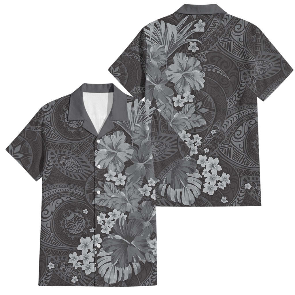 Pauli Hawai'i Hibiscus Family Matching Long Sleeve Bodycon Dress and Hawaiian Shirt Polynesian Tribal Tattoo Pattern Floral Elements