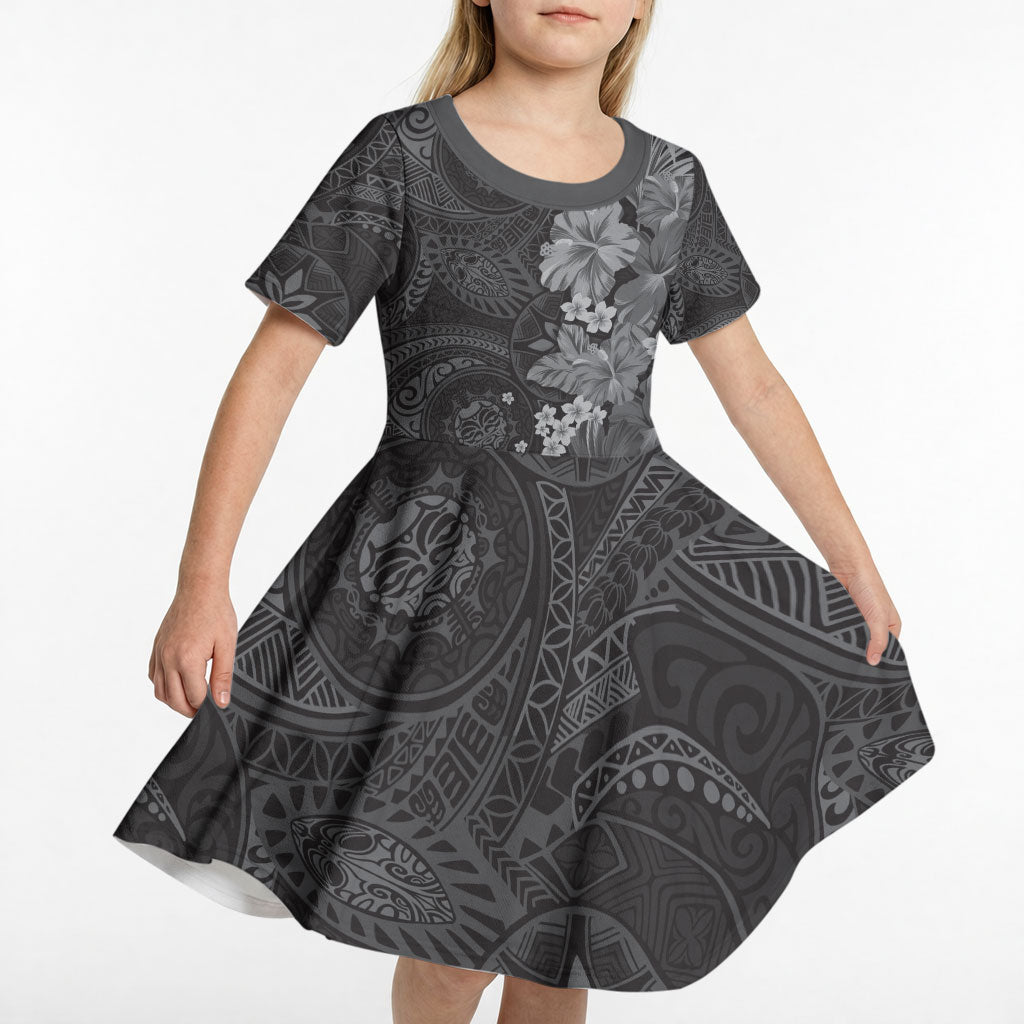 Pauli Hawai'i Hibiscus Kid Short Sleeve Dress Polynesian Tribal Tattoo Pattern Floral Elements