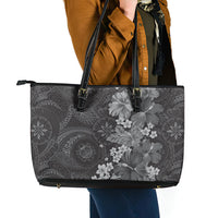 Pauli Hawai'i Hibiscus Leather Tote Bag Polynesian Tribal Tattoo Pattern Floral Elements