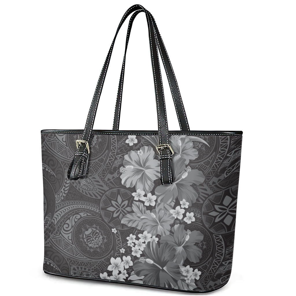 Pauli Hawai'i Hibiscus Leather Tote Bag Polynesian Tribal Tattoo Pattern Floral Elements
