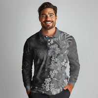 Pauli Hawai'i Hibiscus Long Sleeve Polo Shirt Polynesian Tribal Tattoo Pattern Floral Elements