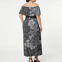 Pauli Hawai'i Hibiscus Off Shoulder Maxi Dress Polynesian Tribal Tattoo Pattern Floral Elements