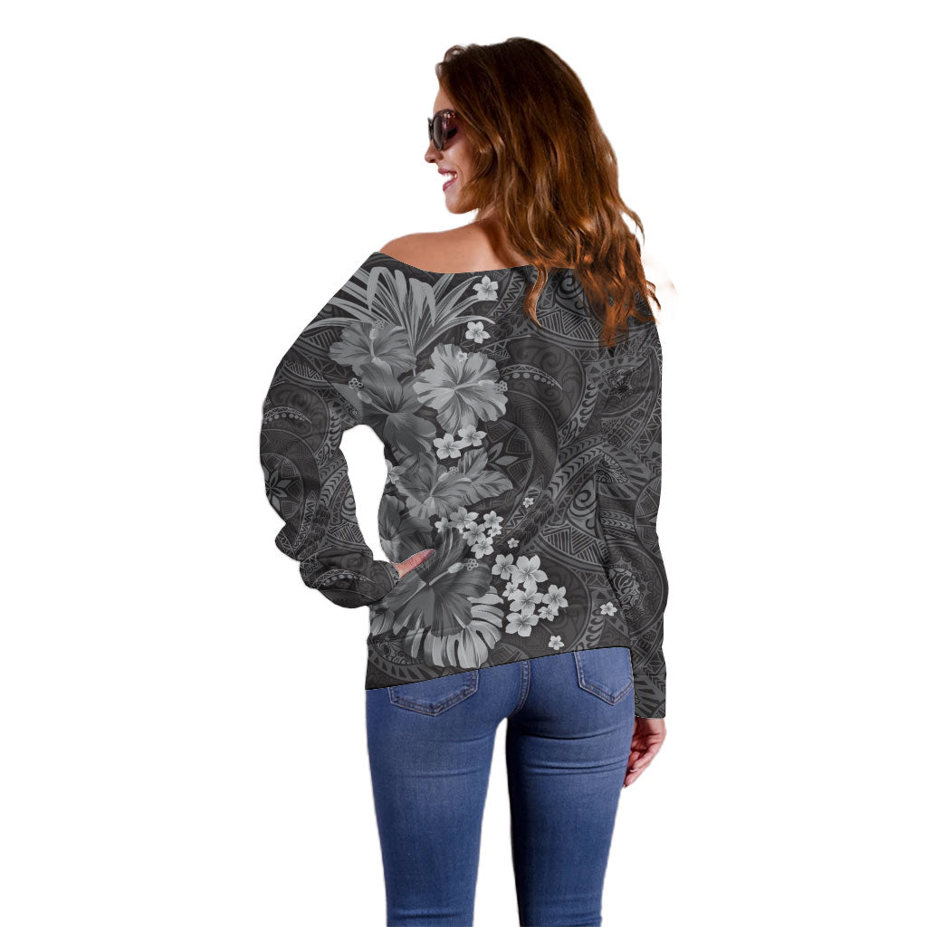 Pauli Hawai'i Hibiscus Off Shoulder Sweater Polynesian Tribal Tattoo Pattern Floral Elements