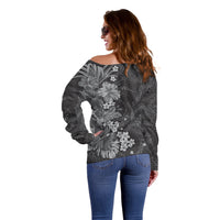 Pauli Hawai'i Hibiscus Off Shoulder Sweater Polynesian Tribal Tattoo Pattern Floral Elements