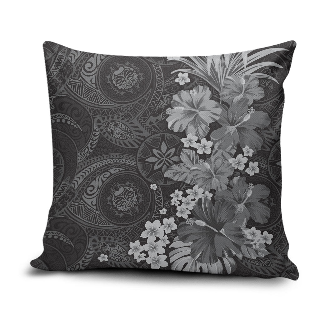 Pauli Hawai'i Hibiscus Pillow Cover Polynesian Tribal Tattoo Pattern Floral Elements LT9 Soft Black - Polynesian Pride