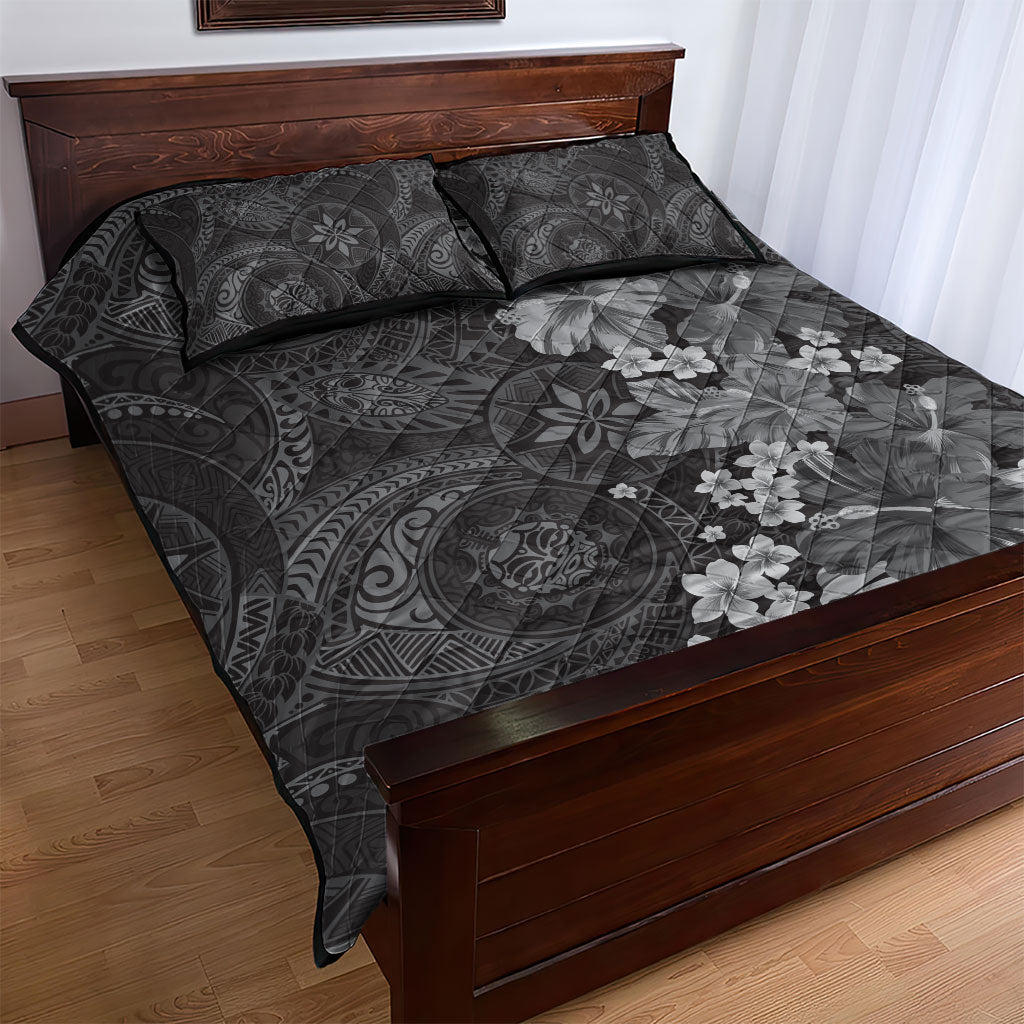 Pauli Hawai'i Hibiscus Quilt Bed Set Polynesian Tribal Tattoo Pattern Floral Elements