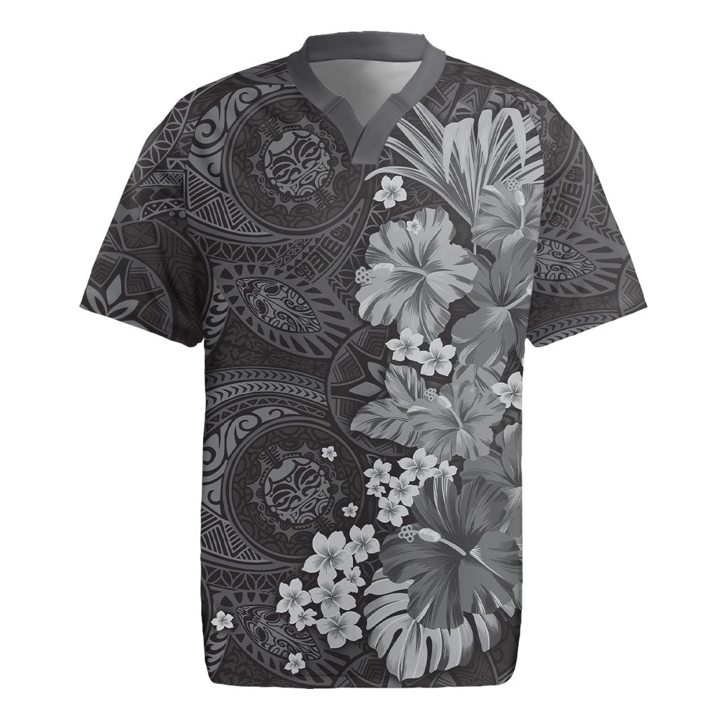 Pauli Hawai'i Hibiscus Rugby Jersey Polynesian Tribal Tattoo Pattern Floral Elements