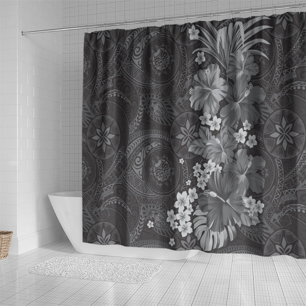 Pauli Hawai'i Hibiscus Shower Curtain Polynesian Tribal Tattoo Pattern Floral Elements