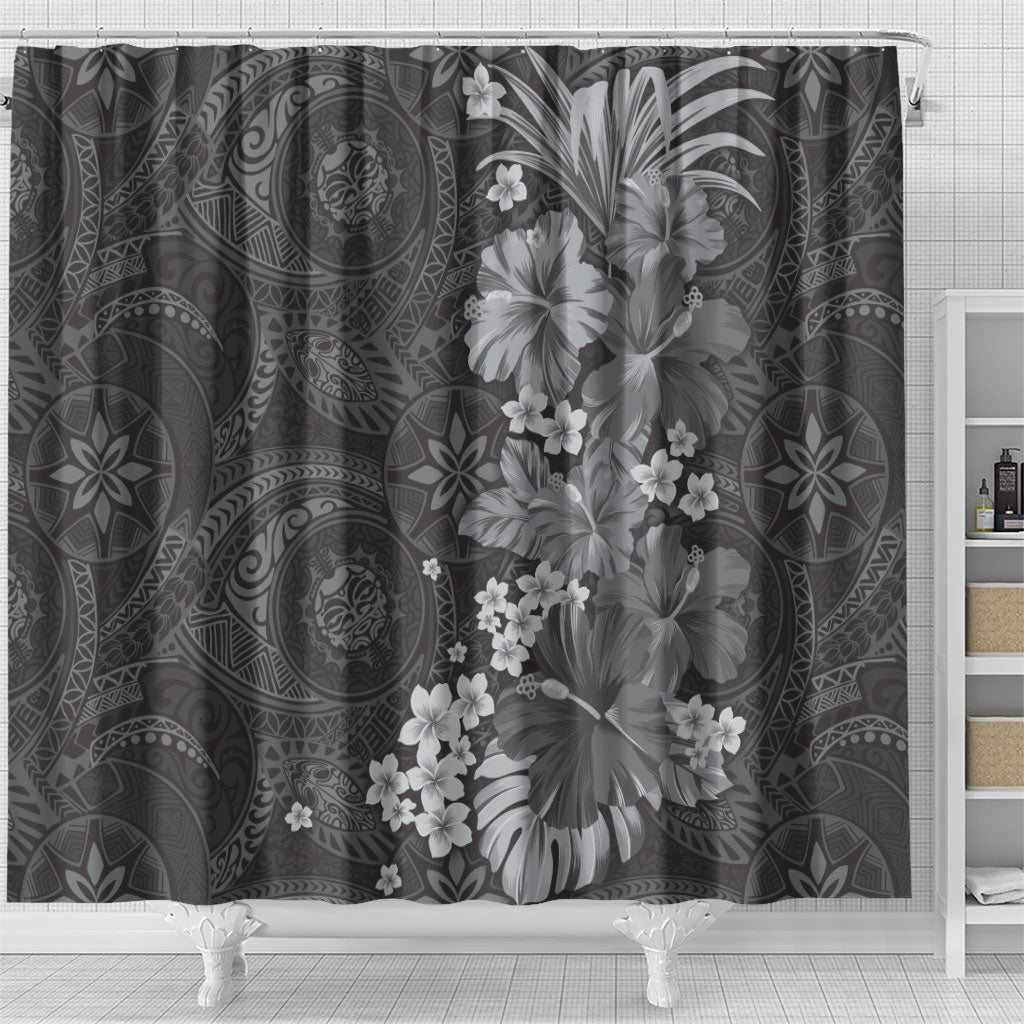 Pauli Hawai'i Hibiscus Shower Curtain Polynesian Tribal Tattoo Pattern Floral Elements