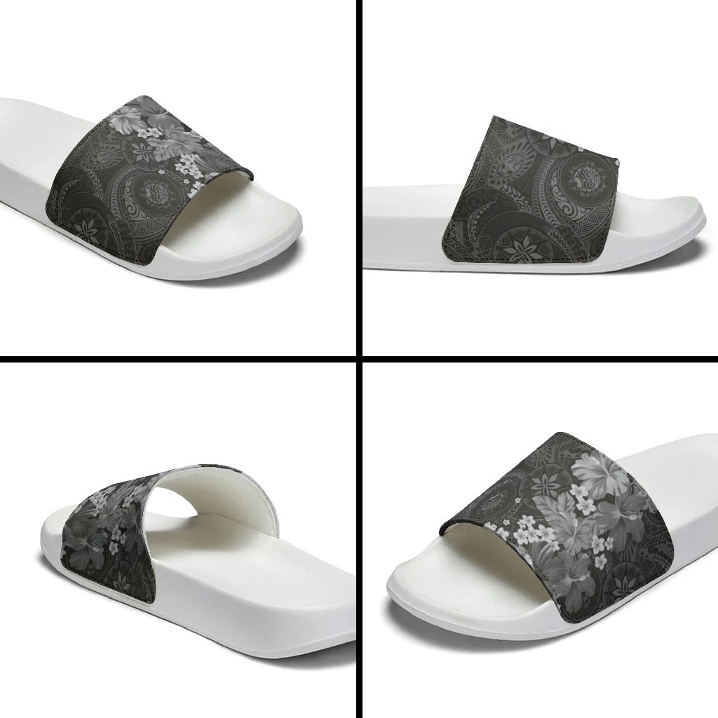 Pauli Hawai'i Hibiscus Slide Sandals Polynesian Tribal Tattoo Pattern Floral Elements