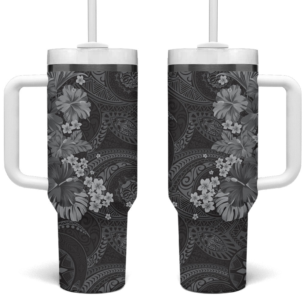 Pauli Hawai'i Hibiscus Tumbler With Handle Polynesian Tribal Tattoo Pattern Floral Elements