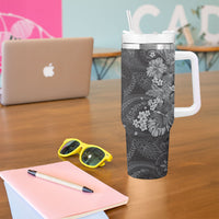Pauli Hawai'i Hibiscus Tumbler With Handle Polynesian Tribal Tattoo Pattern Floral Elements