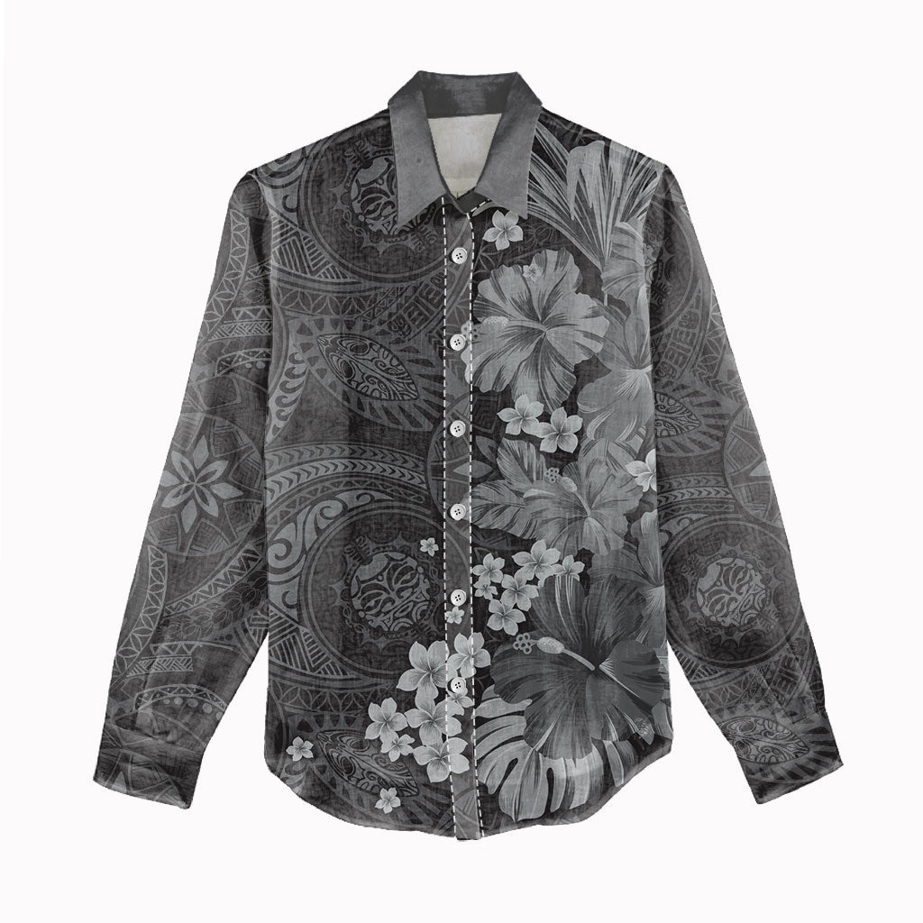 Pauli Hawai'i Hibiscus Women Casual Shirt Polynesian Tribal Tattoo Pattern Floral Elements