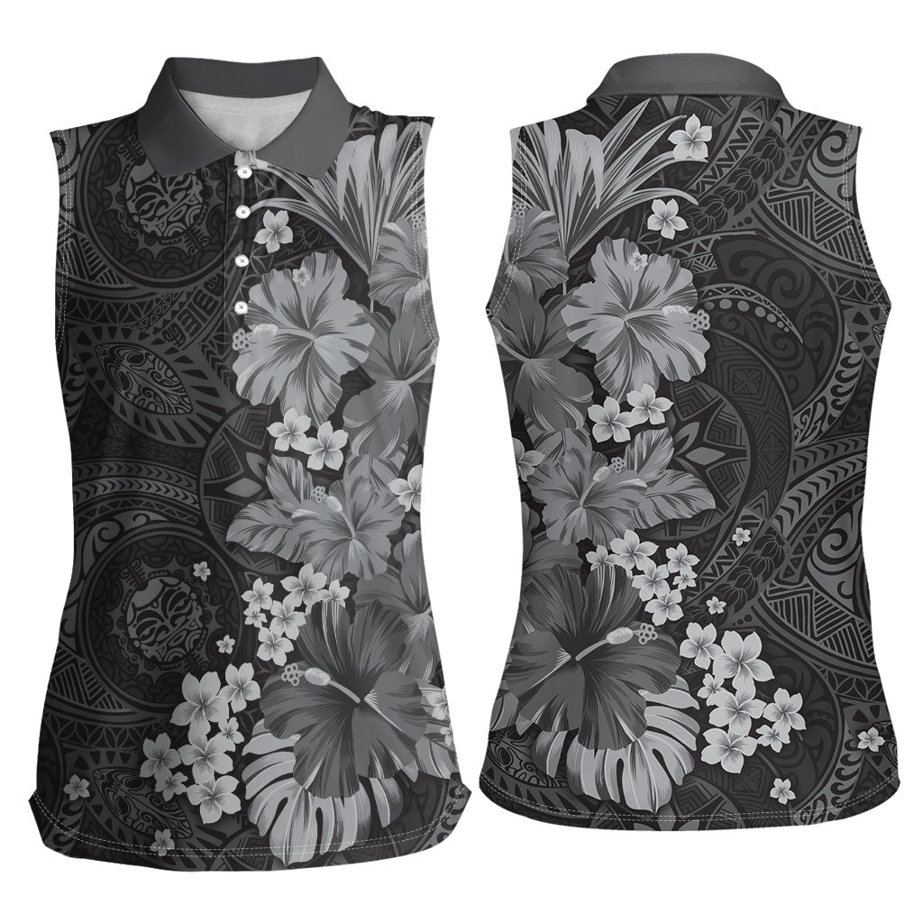 Pauli Hawai'i Hibiscus Women Sleeveless Polo Shirt Polynesian Tribal Tattoo Pattern Floral Elements