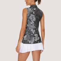 Pauli Hawai'i Hibiscus Women Sleeveless Polo Shirt Polynesian Tribal Tattoo Pattern Floral Elements