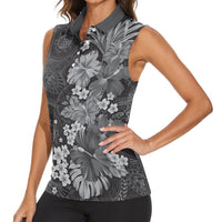 Pauli Hawai'i Hibiscus Women Sleeveless Polo Shirt Polynesian Tribal Tattoo Pattern Floral Elements