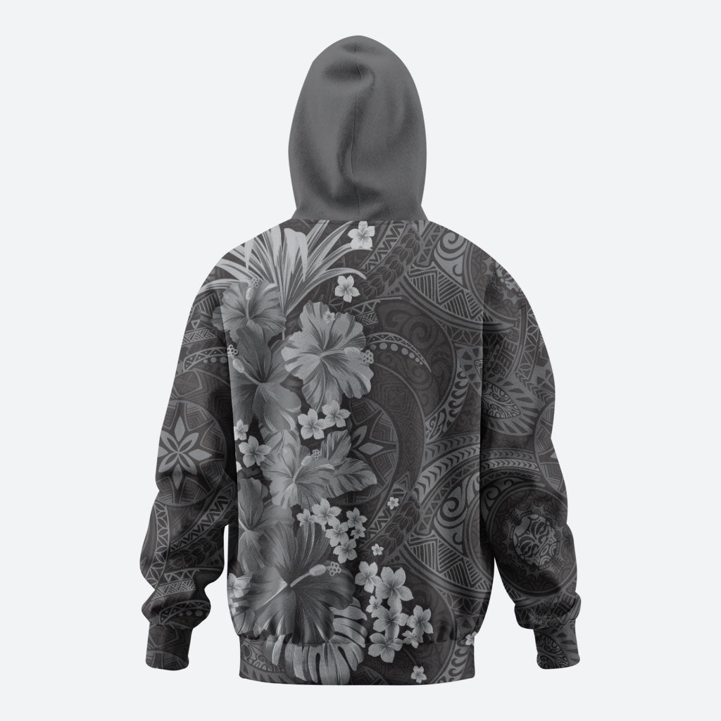 Pauli Hawai'i Hibiscus Zip Hoodie Polynesian Tribal Tattoo Pattern Floral Elements