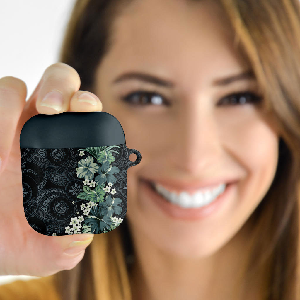 Pauliuli Hawai'i Hibiscus AirPods Case Polynesian Tribal Tattoo Pattern Floral Elements