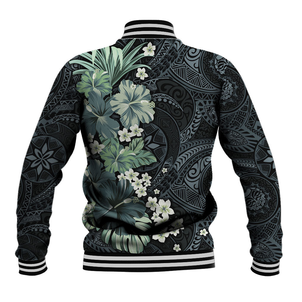 Pauliuli Hawai'i Hibiscus Baseball Jacket Polynesian Tribal Tattoo Pattern Floral Elements