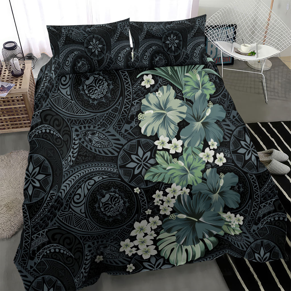 Pauliuli Hawai'i Hibiscus Bedding Set Polynesian Tribal Tattoo Pattern Floral Elements