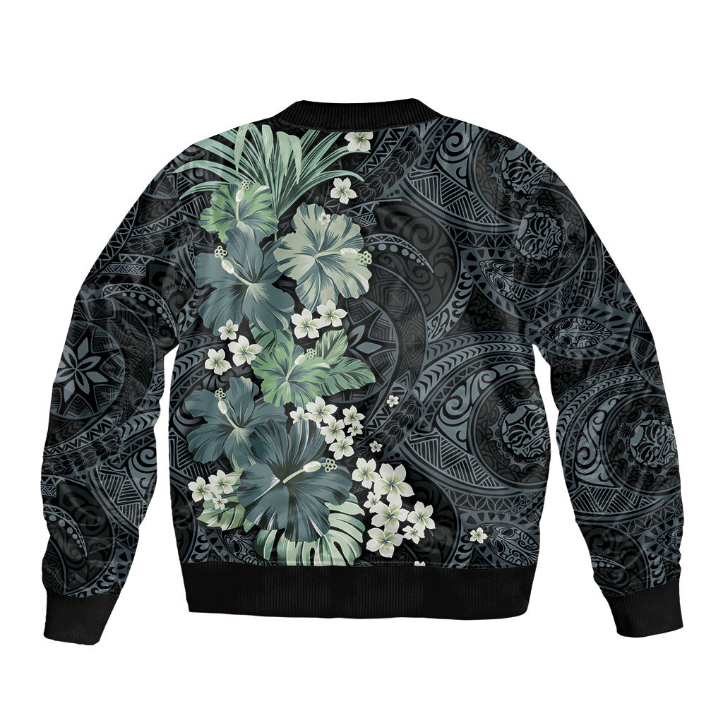Pauliuli Hawai'i Hibiscus Bomber Jacket Polynesian Tribal Tattoo Pattern Floral Elements