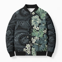 Pauliuli Hawai'i Hibiscus Bomber Puffer Jacket Polynesian Tribal Tattoo Pattern Floral Elements