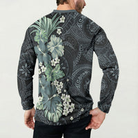 Pauliuli Hawai'i Hibiscus Button Sweatshirt Polynesian Tribal Tattoo Pattern Floral Elements