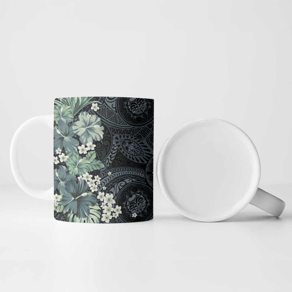 Pauliuli Hawai'i Hibiscus Ceramic Mug Polynesian Tribal Tattoo Pattern Floral Elements