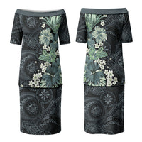 Pauliuli Hawai'i Hibiscus Couples Matching Puletasi and Hawaiian Shirt Polynesian Tribal Tattoo Pattern Floral Elements