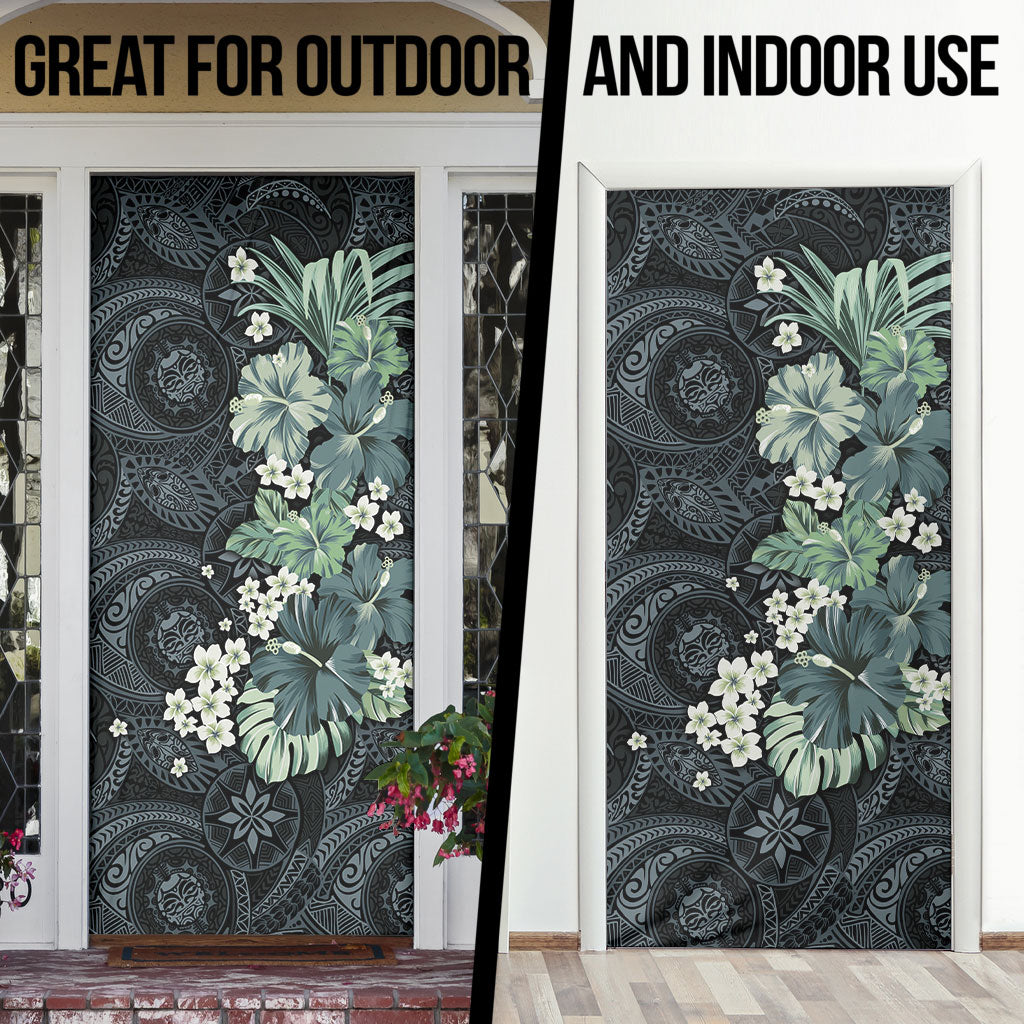 Pauliuli Hawai'i Hibiscus Door Cover Polynesian Tribal Tattoo Pattern Floral Elements