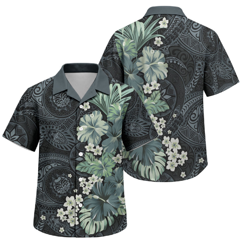 Pauliuli Hawai'i Hibiscus Family Matching Off The Shoulder Long Sleeve Dress and Hawaiian Shirt Polynesian Tribal Tattoo Pattern Floral Elements