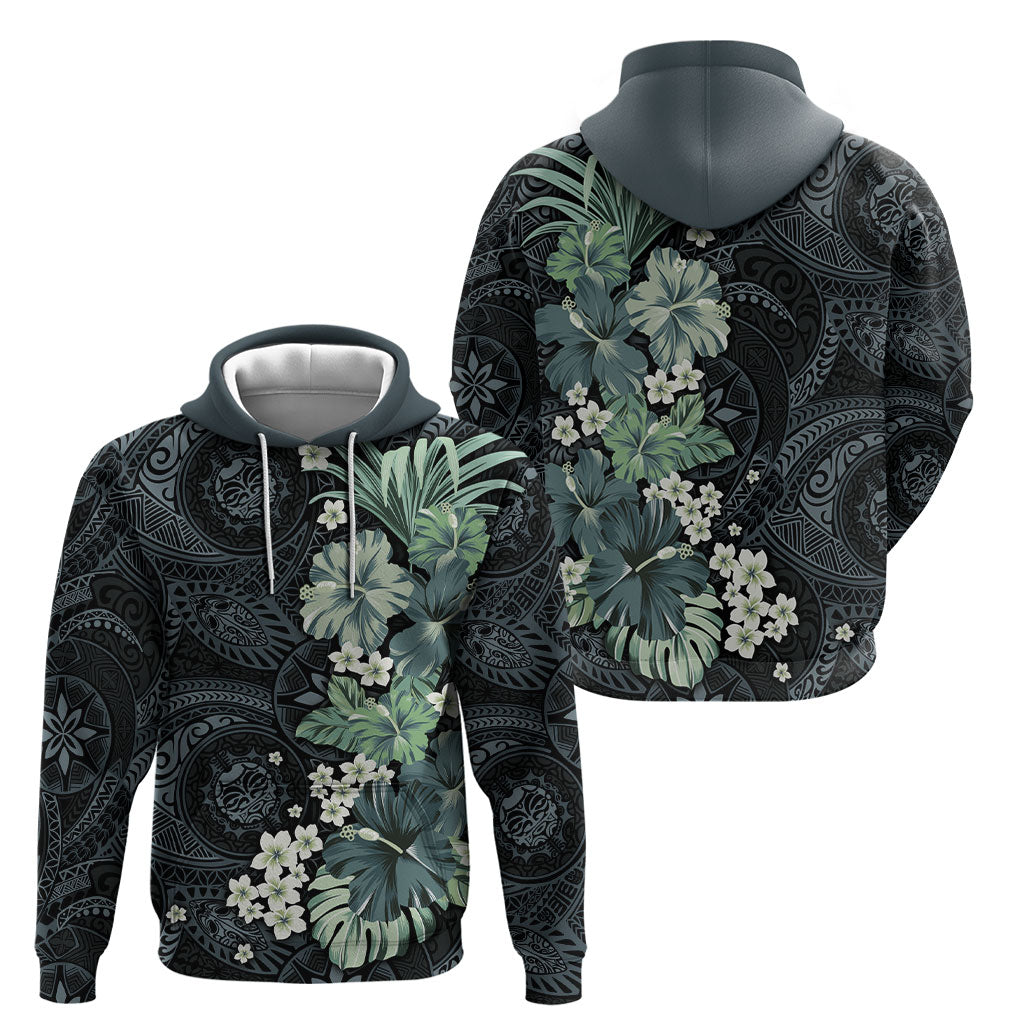 Pauliuli Hawai'i Hibiscus Hoodie Polynesian Tribal Tattoo Pattern Floral Elements