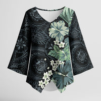 Pauliuli Hawai'i Hibiscus Kimono Sleeve Blouse Polynesian Tribal Tattoo Pattern Floral Elements