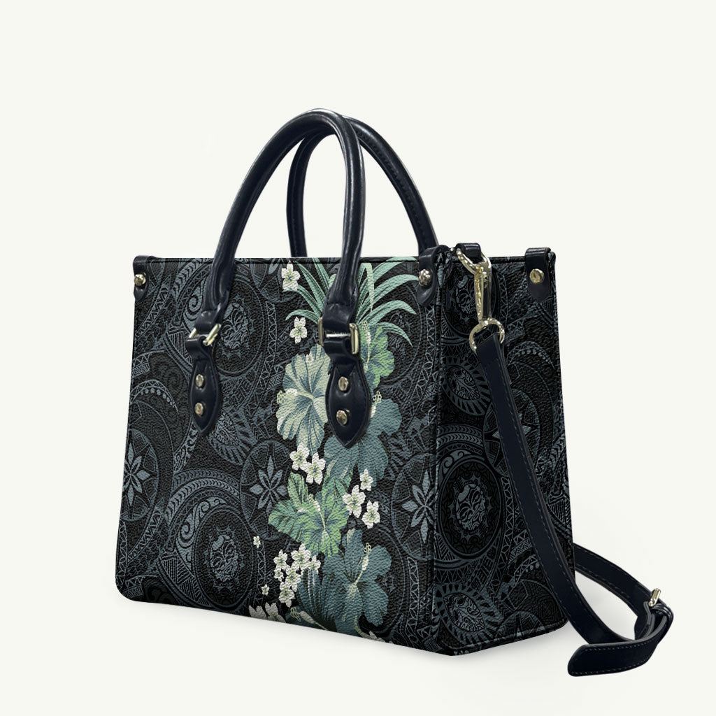 Pauliuli Hawai'i Hibiscus Leather Bag Polynesian Tribal Tattoo Pattern Floral Elements
