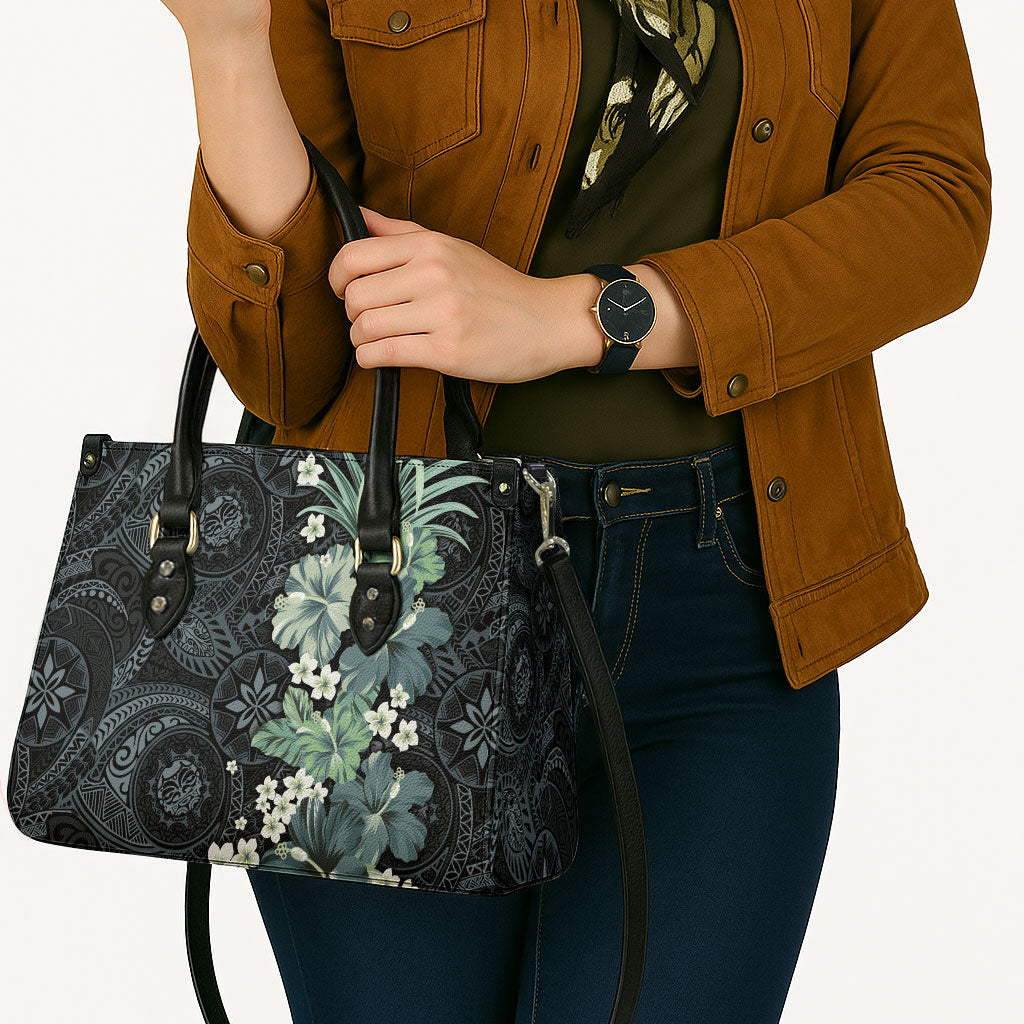 Pauliuli Hawai'i Hibiscus Leather Bag Polynesian Tribal Tattoo Pattern Floral Elements