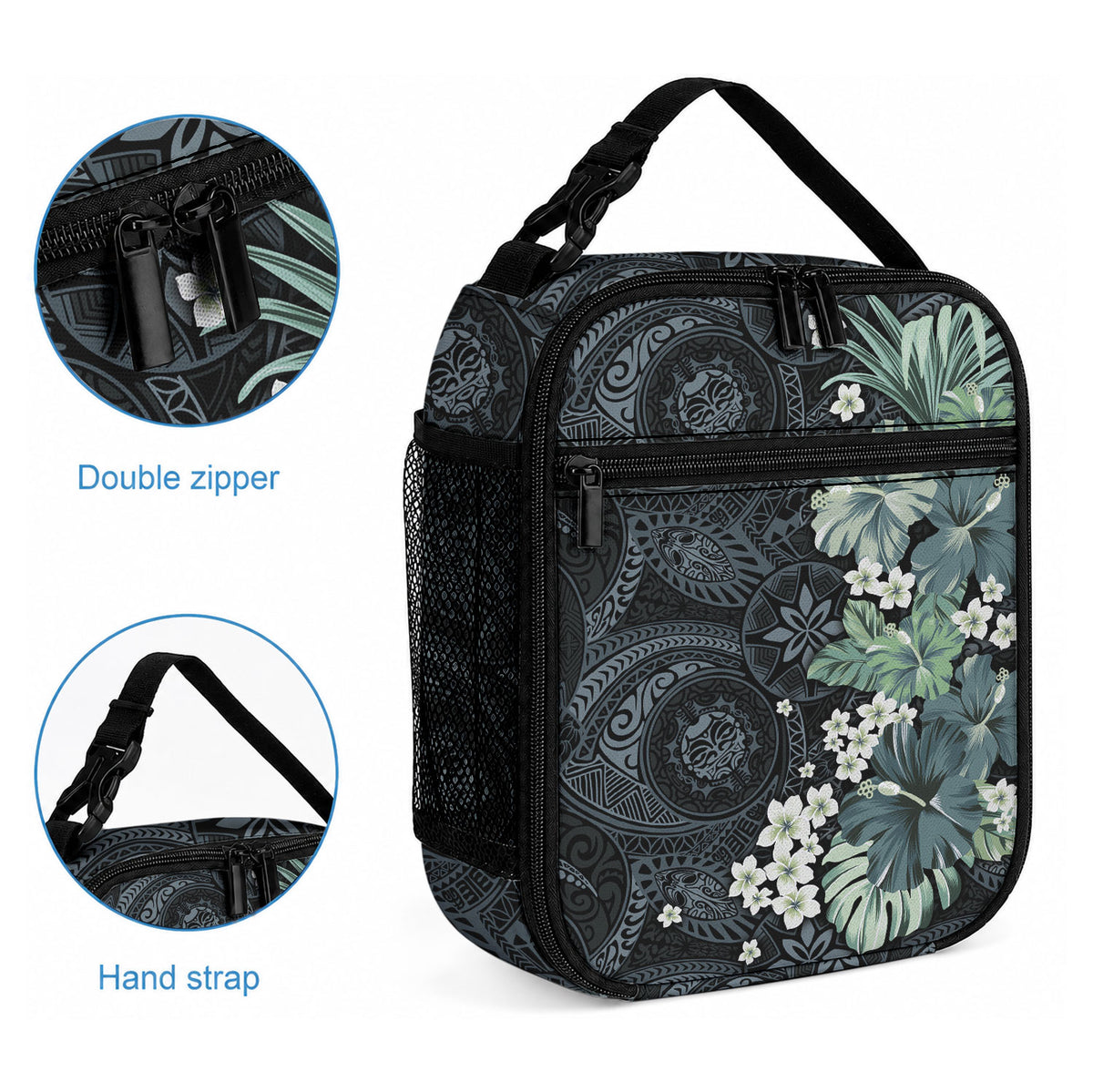 Pauliuli Hawai'i Hibiscus Lunch Bag Polynesian Tribal Tattoo Pattern Floral Elements LT9 - Polynesian Pride