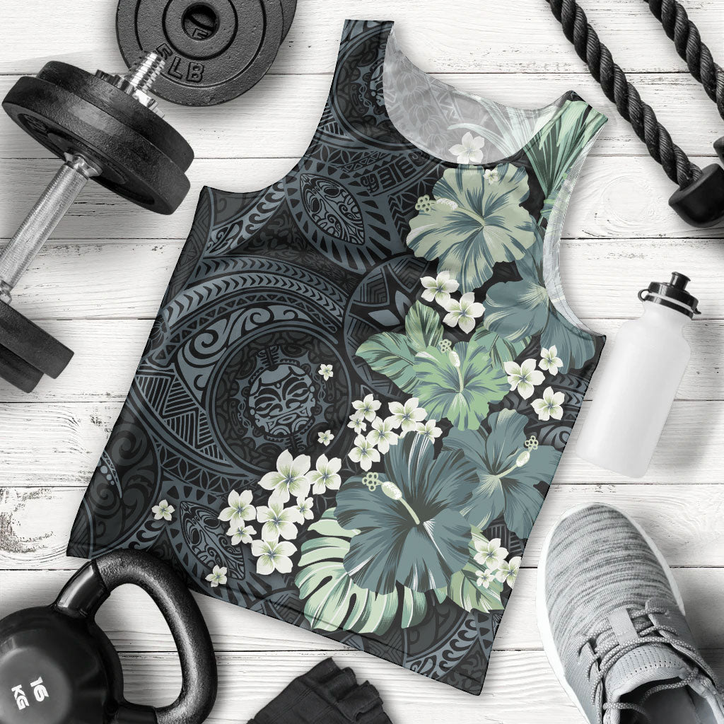 Pauliuli Hawai'i Hibiscus Men Tank Top Polynesian Tribal Tattoo Pattern Floral Elements