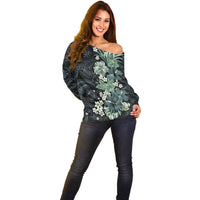Pauliuli Hawai'i Hibiscus Off Shoulder Sweater Polynesian Tribal Tattoo Pattern Floral Elements