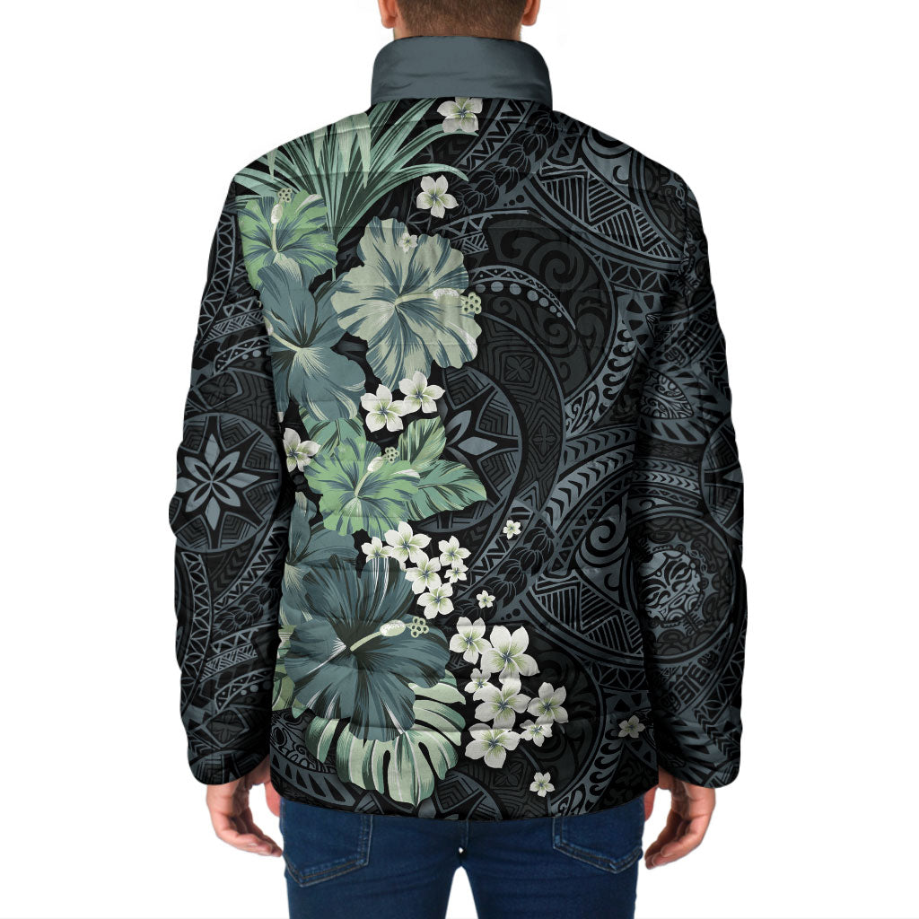 Pauliuli Hawai'i Hibiscus Padded Jacket Polynesian Tribal Tattoo Pattern Floral Elements