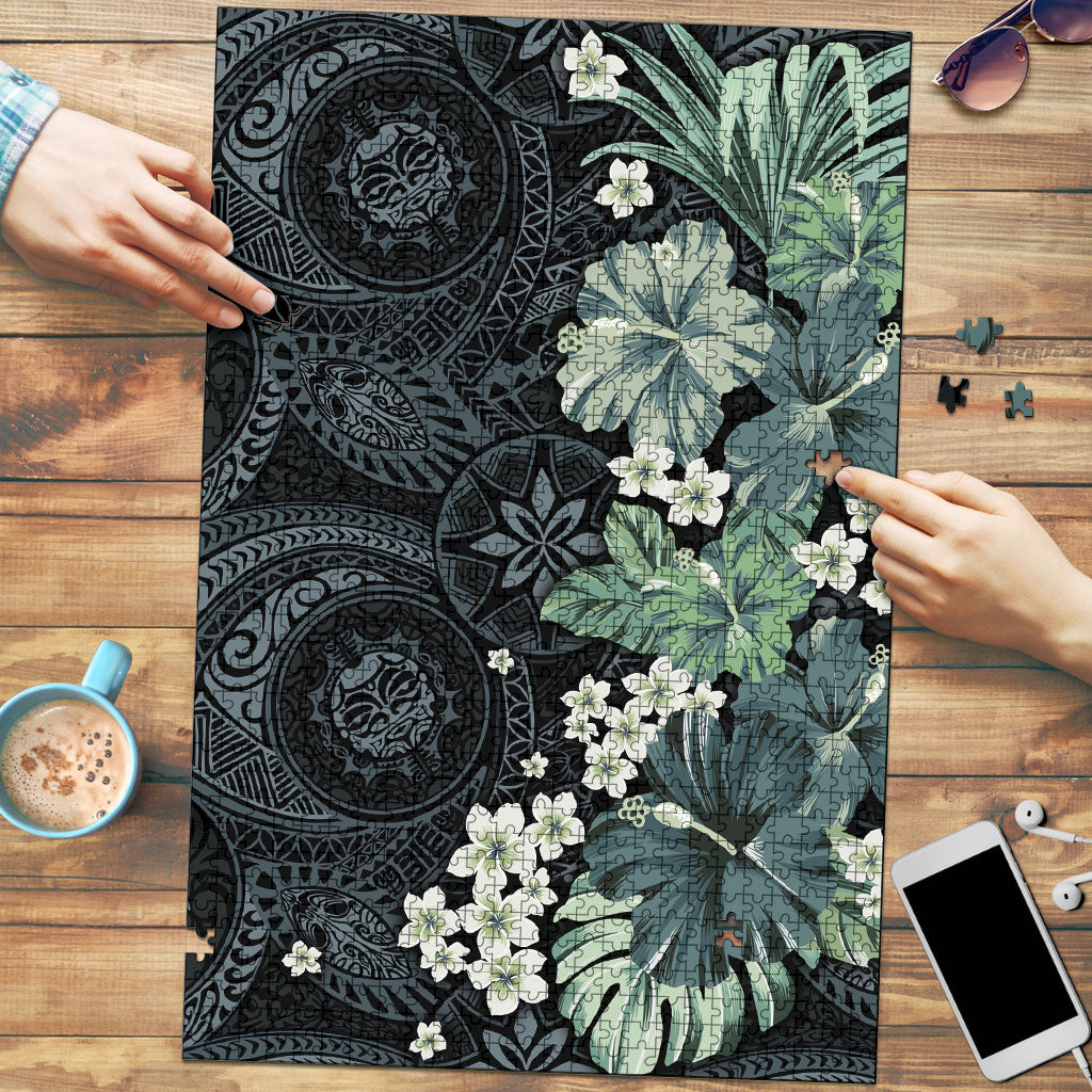Pauliuli Hawai'i Hibiscus Puzzle Polynesian Tribal Tattoo Pattern Floral Elements LT9 Charcoal Blue - Polynesian Pride